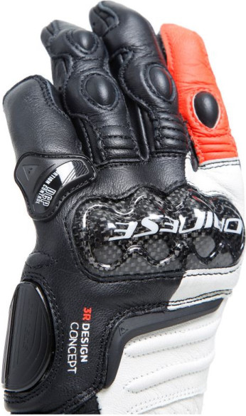 Manusi Moto Piele Dama Carbon 4 Long Black/White/Fluo-Red 23