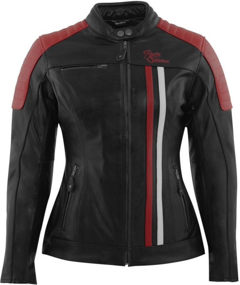 Geaca Moto Piele Dama Alice Black/White/Red 2024