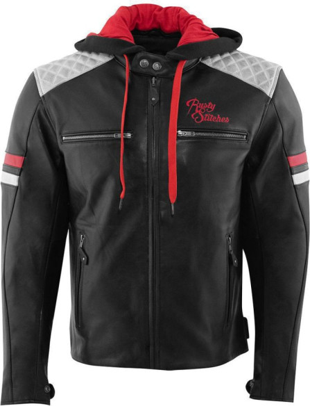 Geaca Moto Piele Jari Hooded Black/Light Gray/Red 2024