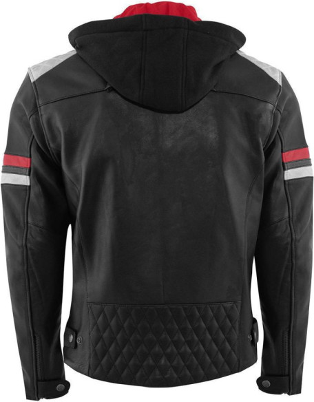 Geaca Moto Piele Jari Hooded Black/Light Gray/Red 2024