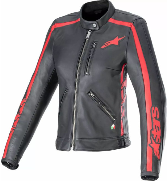 Geaca Moto Piele Dama Stella Dyno Black/Red 24
