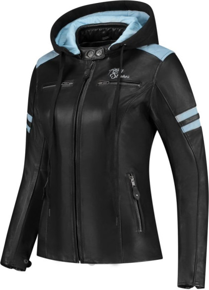 Geaca Moto Piele Dama Joyce Hooded V2 Black/Baby Blue 24
