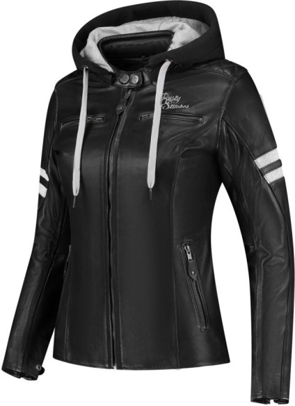 Geaca Moto Piele Dama Super Joyce Hooded V2 Black/White 24