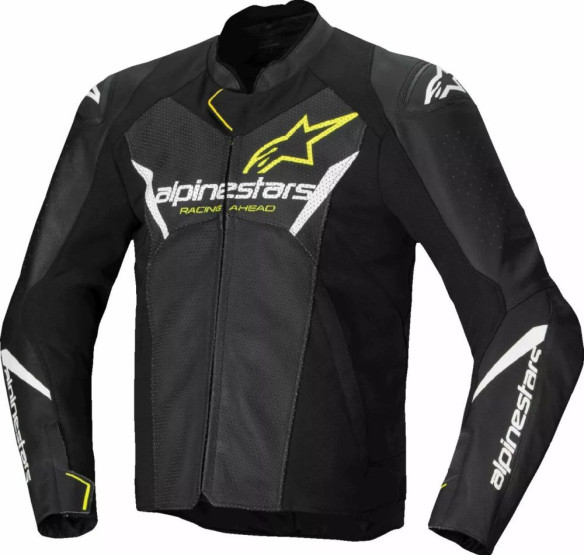 Geaca Moto Piele Faster V3 Airflow Black/White/Yellow 25