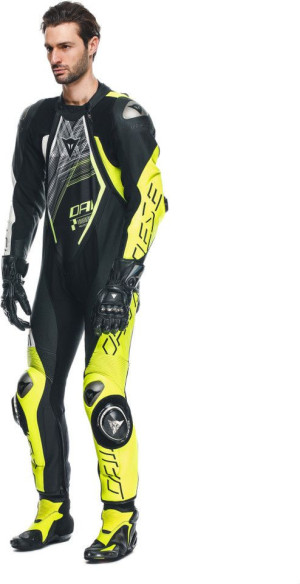 Combinezon Moto Piele Audax D/Zip 1PC Perf. Black/Yellow/Fluo/Anthracite 25