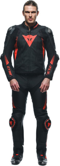 Pantaloni Moto Piele Super Speed Black/Red/Fluo 25