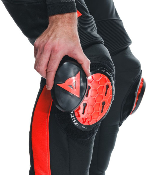 Pantaloni Moto Piele Super Speed Black/Red/Fluo 25