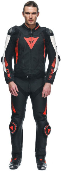 Pantaloni Moto Piele Super Speed Perf. Black/White/Red/Fluo 25