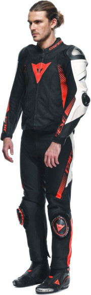 Pantaloni Moto Piele Super Speed Perf. Black/White/Red/Fluo 25