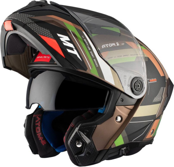 Casca Moto Flip-Up Atom 2 SV Bast A6 Military Brown/Black/Orange/Matt Green