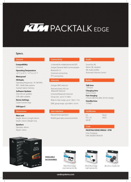 Intercom Moto Packtalk Edge KTM PT200020