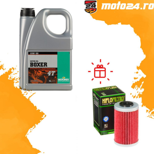 Oferta Boxer 15W50 4L Bonus: Filtru Ulei Hiflofiltro la alegere (Max.35 Ron)