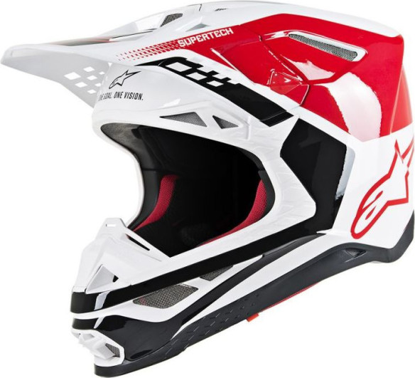 Casca Moto Enduro Supertech M8 Triple Black/White/Red Glossy S9