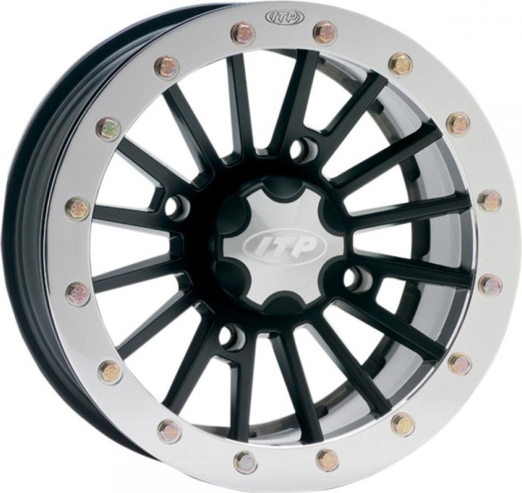 JANTA SEVERE DUTY DUAL BEADLOCK ALUMINUM 14x7 BOLT PATTERN 4/156 OFFSET 5+2 MATTE BLACK/POLISHED RING