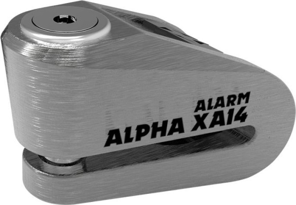ALPHA XA14 ALARM DISC LOCK (14mm PIN) - BRUSHED STAINLESS & BLACK COVER