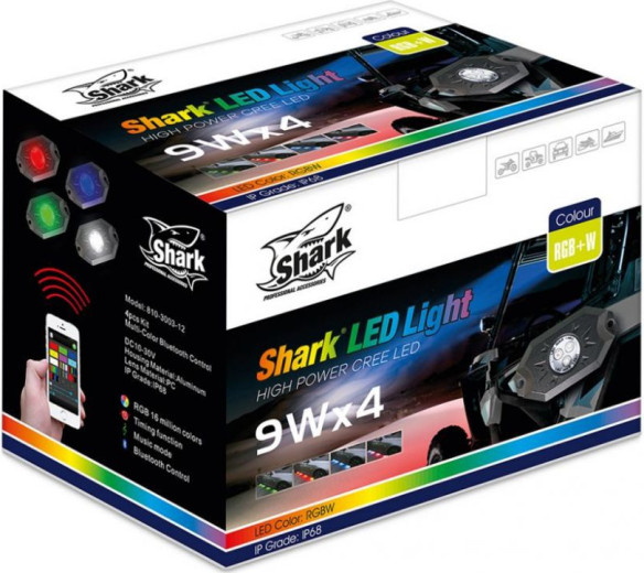 BARA LED SHARK LED LIGHT 3 inchX2 inch, 3W, MULTI-COLOR, BLUETOOTH CONTROL, 4 PCS SET