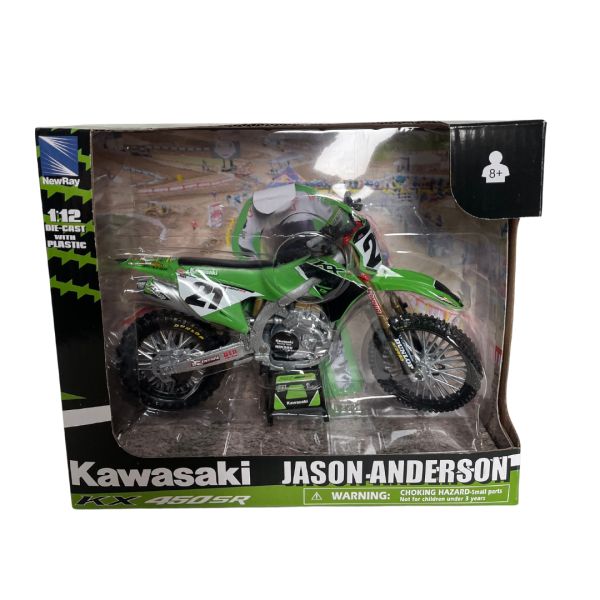 Off Road Scale Models New Ray Scale Model Jason Anderson Kawasaki Factory KX 450 Toy Model 1:12
