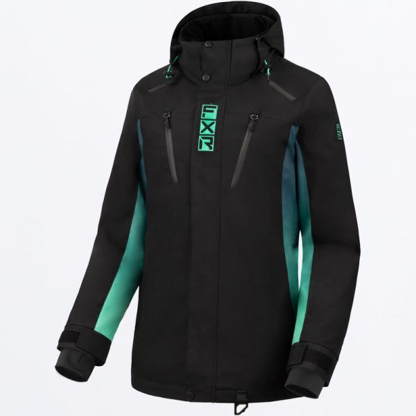 Women's Jackets FXR Snowmobil Non-Insulated Lady Aerial Jacket Black/Minty Fresh 24