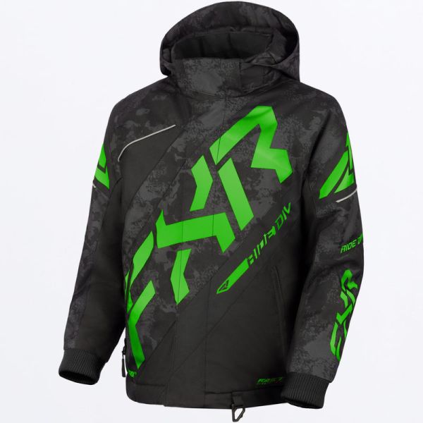  FXR Snowmobil Youth Insulated CX Jacket Black Camo/Lime 24
