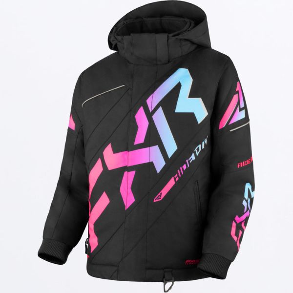 FXR Snowmobil Youth Insulated CX Jacket Black/E Pink-Sky Blue 24