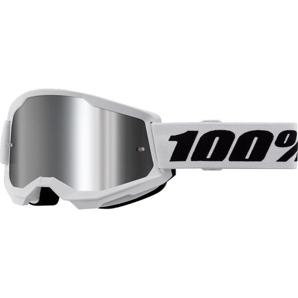  100 la suta Moto MX/Enduro Goggles Strata 2 White Silver-Mirror Lens 50028-00019