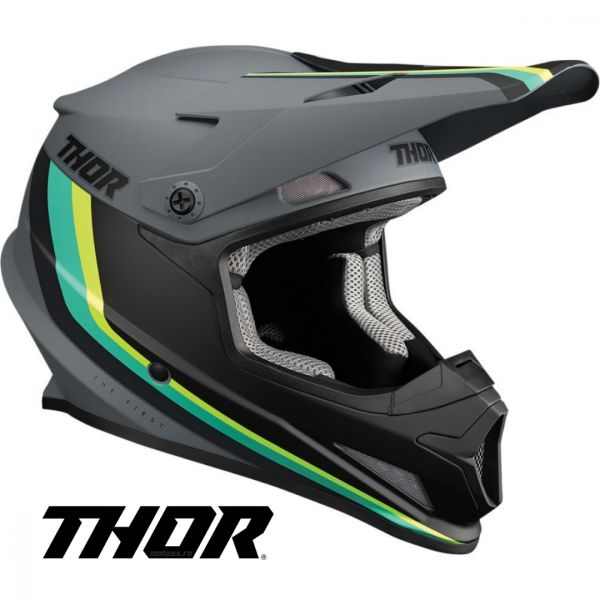 Helmets MX-Enduro Thor Moto MX Helmet Sector Runner Gray/Teal MIPS