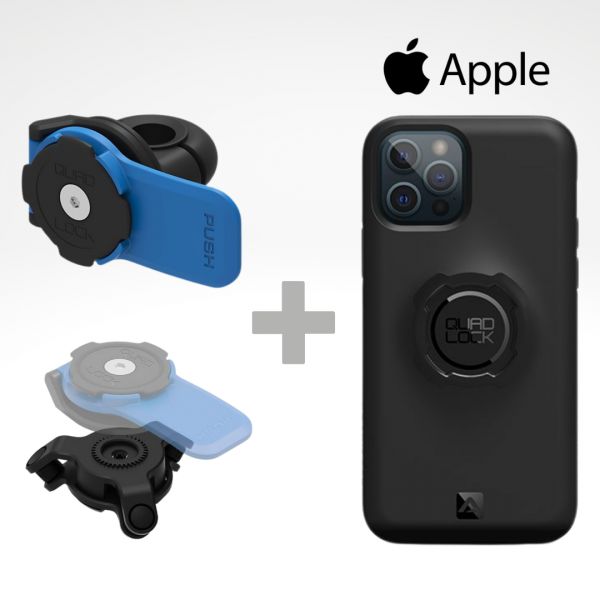  Quad Lock Kit Suport Telefon Moto pe Oglinda + Amortizor Vibratii + Carcasa Telefon Apple