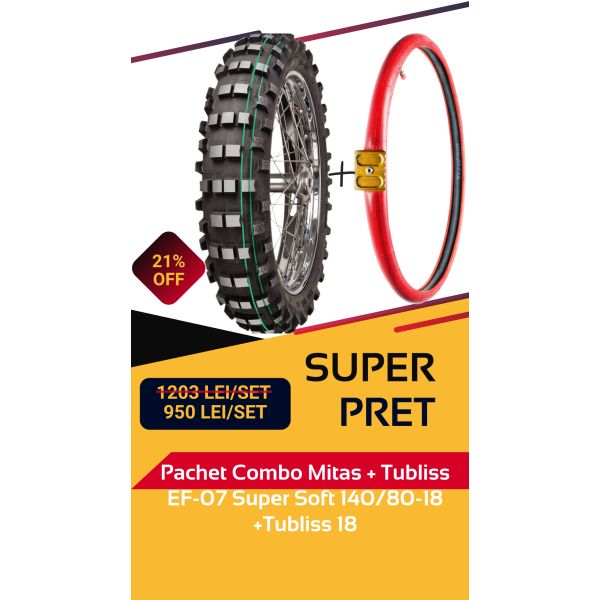 MX Enduro Tires Moto24Combo Tyre Set Mitas EF-07 140/80-18 Super Soft Extreme + Tubliss 18