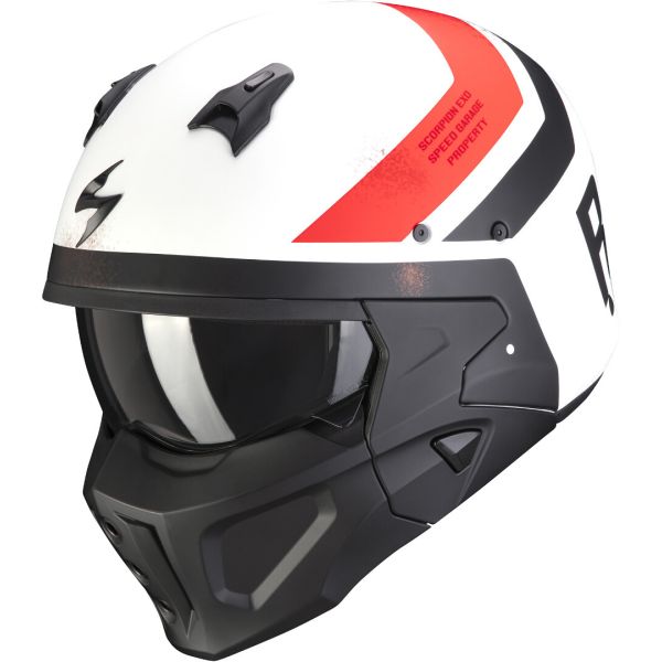 Flip up helmets Scorpion Exo Moto Helmet Flip-Up Covert-X T-Rust Alb Mat/Rosu