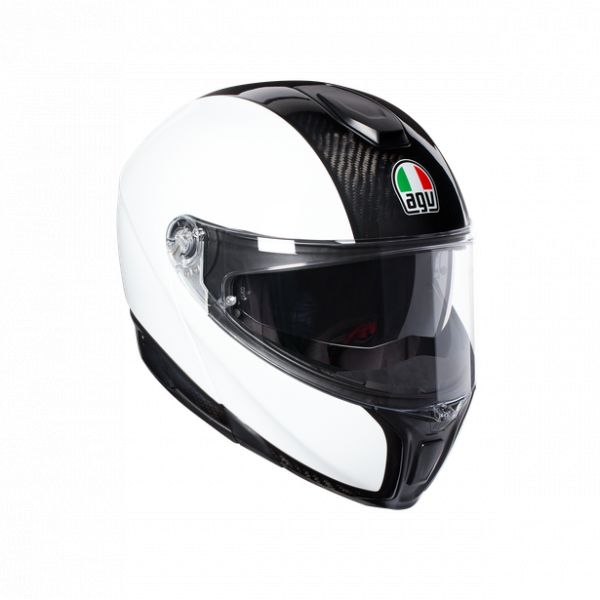  AGV Flip Up Moto Helmet Sportmodular E05 Solid Mplk Carbon/White