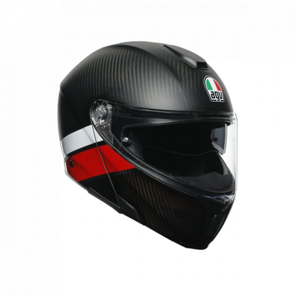 AGV Helmets AGV Flip Up Moto Helmet Sportmodular E05 Multi Mplk Layer Carbon/Red/White