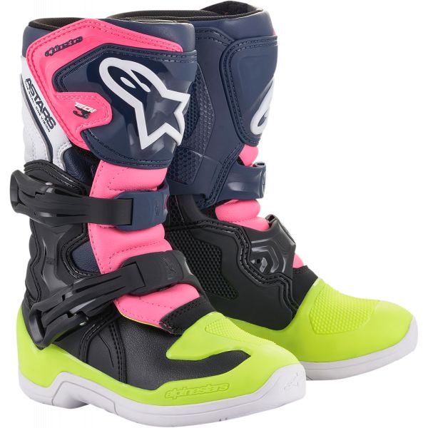  Alpinestars Youth/Kids Tech 3S Multicolor/Pink MX Boots