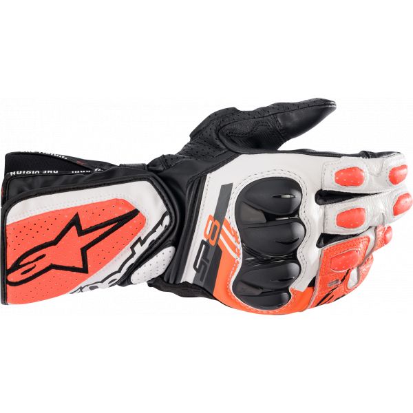 Gloves Racing Alpinestars SP-8 V3  Black/White/Red Leather Moto Gloves