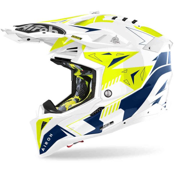  Airoh Moto MX/Enduro Helmet Aviator 3 Spin Yellow/Blue 24