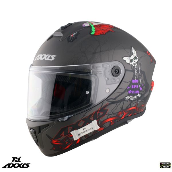 Full face helmets Axxis Full-Face Moto Helmet Draken S A2 Horrorland Matt Titanium 24