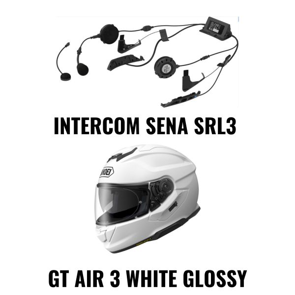 Casti Moto Integrale SHOEI Combo Casca GT AIR 3 White Glossy + Intercom Sena SRL3