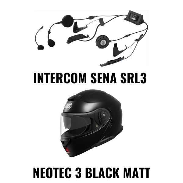 Casti Moto Flip-up (Modulabile) SHOEI Combo Casca NEOTEC 3 Black Glossy + Intercom Sena SRL3