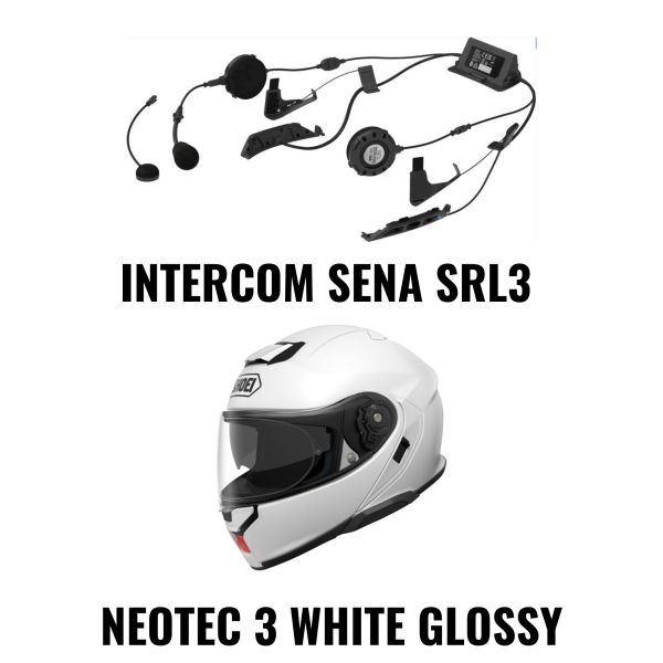 Casti Moto Flip-up (Modulabile) SHOEI Combo Casca NEOTEC 3 White Glossy + Intercom Sena SRL3