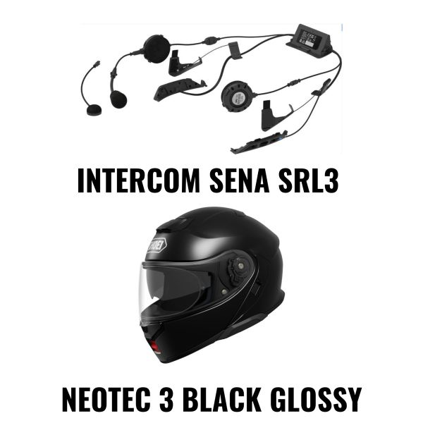 Casti Moto Flip-up (Modulabile) SHOEI Combo Casca NEOTEC 3 Black Matt + Intercom Sena SRL3