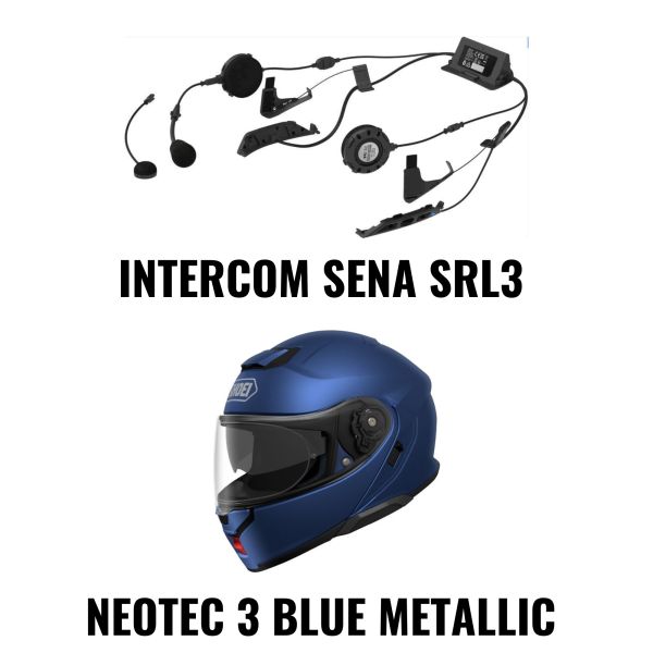 Casti Moto Flip-up (Modulabile) SHOEI Combo Casca NEOTEC 3 Blue Metallic Matt + Intercom Sena SRL3