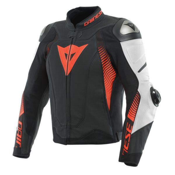 Dainese Moto Gear Dainese Leather Moto Jacket Super Speed 4 Perf. Black-Matt/White/Fluo-Red 23