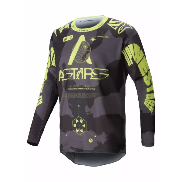Tricouri MX-Enduro Alpinestars Tricou Moto MX/Enduro Racer Hollow Dark Camo/Yellow 24