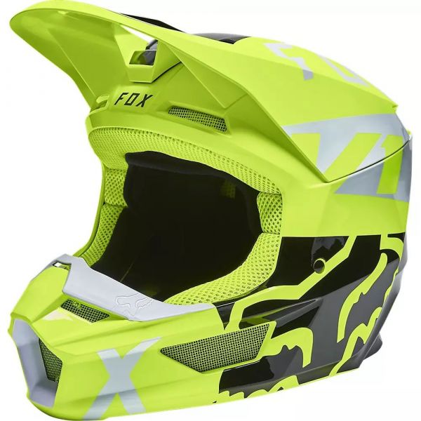Kids Helmets MX-Enduro Fox Racing YTH V1 SKEW HELMET, ECE [FLO YLW]