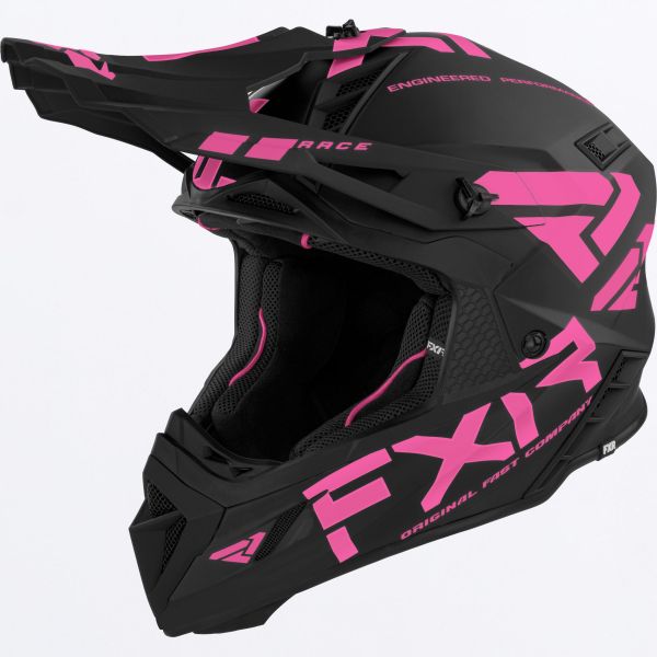 Helmets MX-Enduro FXR Helium Race Div Helmet With Auto Buckle Black/Elec Pink