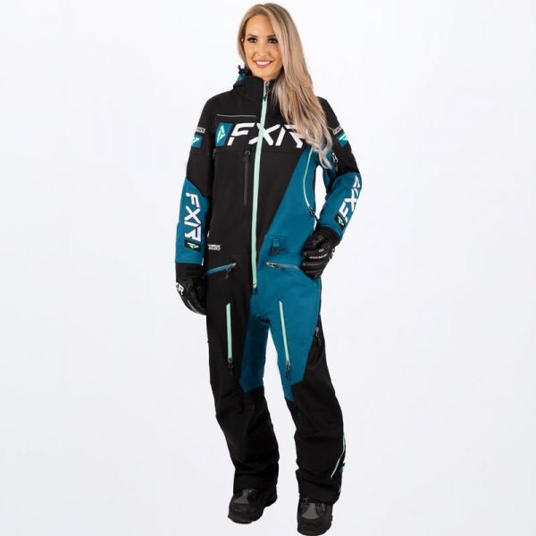 Women's Monosuits FXR Women Snowmobil Monosuit Ranger Instinct Lite Black/Ocean/Seafoam