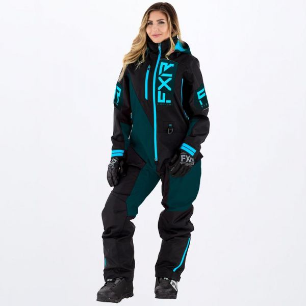 Women's Monosuits FXR Women Snowmobil Monosuit Recruit F.A.S.T. Insulated Black/Ocean/Sky Blue
