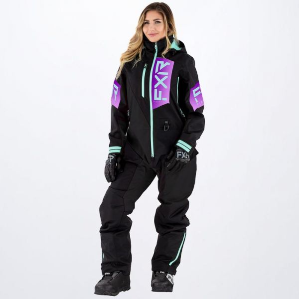 Women's Monosuits FXR Women Snowmobil Monosuit Recruit Insulated Black/Purple Fade/Seafoam