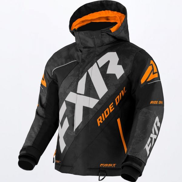 Kids Jackets FXR Youth Snowmobil Jacket CX Black Camo/Grey/Orange