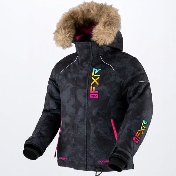  FXR Youth Snowmobil Jacket Fresh Black Camo/Sherbert