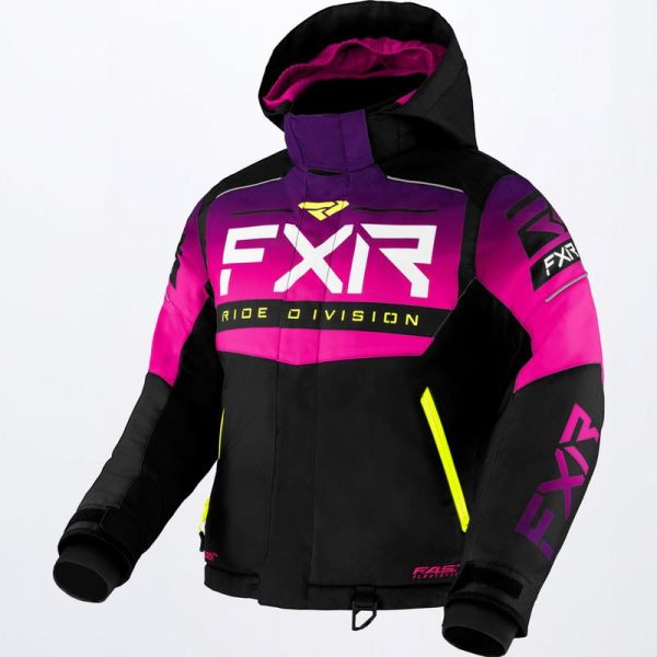  FXR Youth Snowmobil Jacket Helium Black/Fuchsia Fade